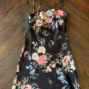 Oh Polly Black Floral Strapless Dress
